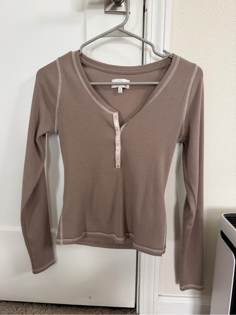 Abercrombie & Fitch Women's Long Sleeve Henley Top in Taupe